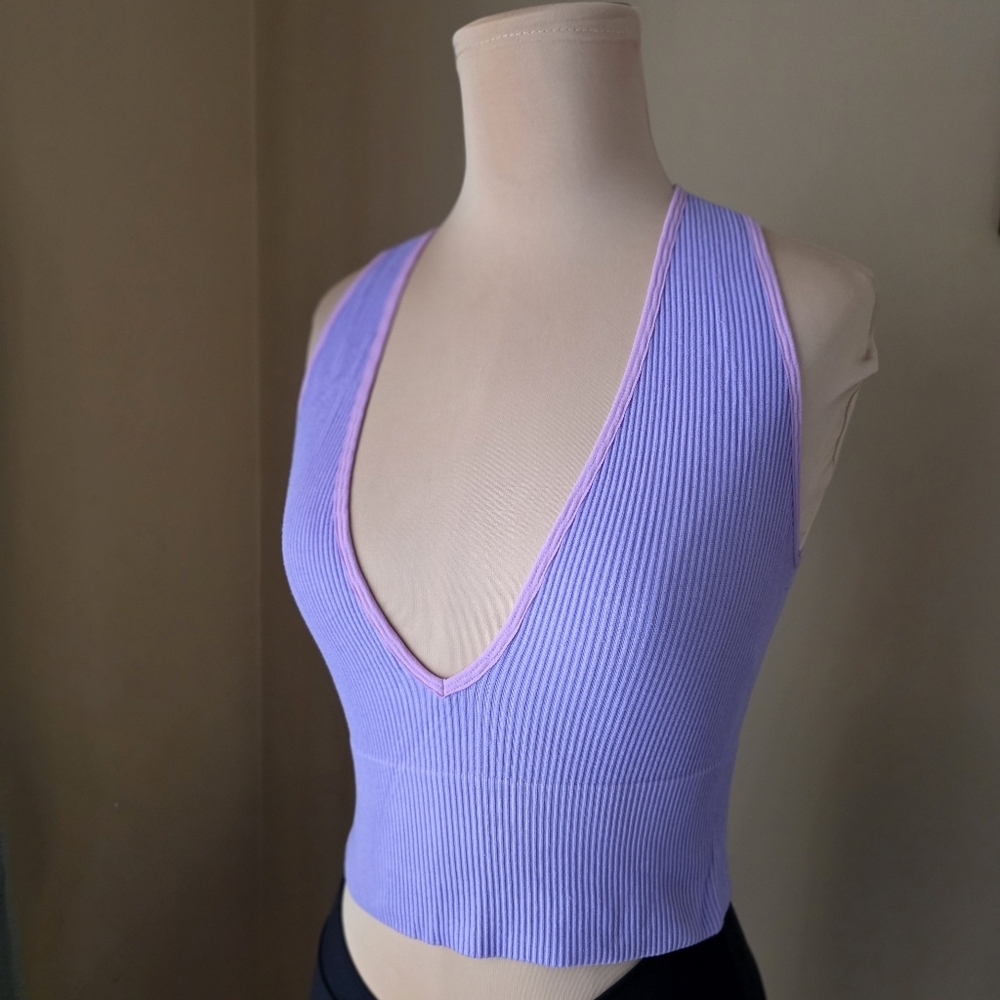 Anwnd Purple and Pink Plunged Neck Sleeveless Crop Top Size M/L